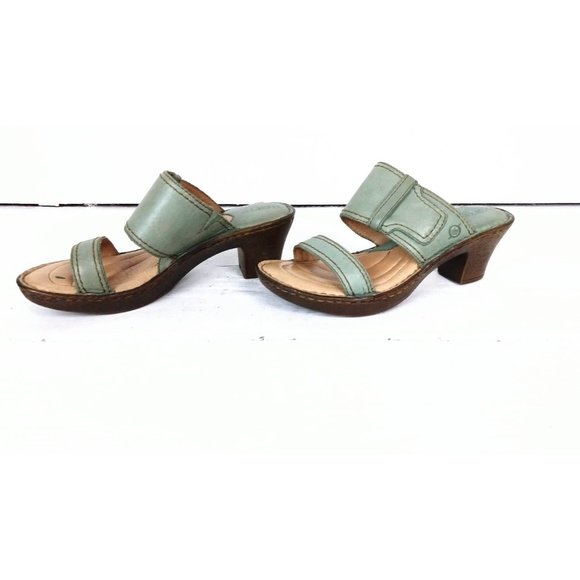 Born green leather chunky heel mule clog slip on open toe sandals - Picture 4 of 7